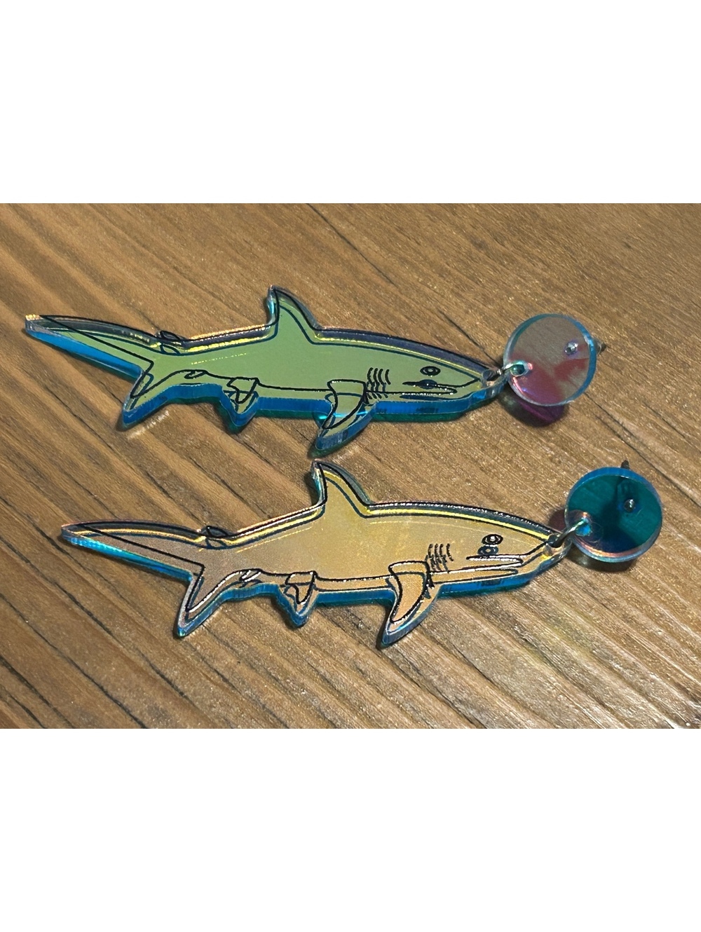 Iridescent Shark Acrylic Dangle Earrings
